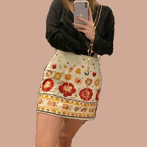 Topshop Floral Embroidered Mini Skirt